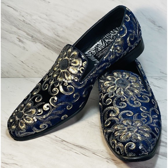 After Midnight Men  Dress Shoe Sz 9 Slip On Embroidered Sequin Velvet Navy Blue main image 4